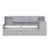 Twin Size Daybed with Storage 3 Cabinets and 2 Drawers, Wooden L-Shape Daybed Frame with Study Desk and Built-in Bookshelf, Multi-functional Bed for Bedroom Guest Room,Gray