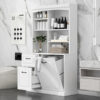 Bathroom Storage Cabinet with Tilt-Out Hamper, 70.9'' Tall Free Standing Organizer with Drawers & Adjustable Shelves, MDF Linen Tower with Steel Handles, White Finish