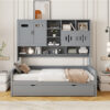 Twin Size Wooden Daybed With Twin Size Trundle, and All-in-One Cabinet and Shelf, Gray