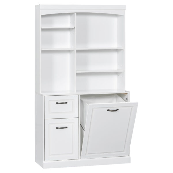Bathroom Storage Cabinet with Tilt-Out Hamper, 70.9'' Tall Free Standing Organizer with Drawers & Adjustable Shelves, MDF Linen Tower with Steel Handles, White Finish