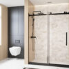 Frameless Single sliding shower door  60 "W x 76" H, 1/4 "(6 mm) Clear Tempered Glass, Explosion Proof Film, Stainless Steel Handle Square Tube Track ,Matte Black