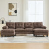 U-shaped Sectional Sofa 103.5" Chenille Fabric Couch with Dual Chaise Lounges, Storage Pockets and Armrest Pillows for Living Room, Brown