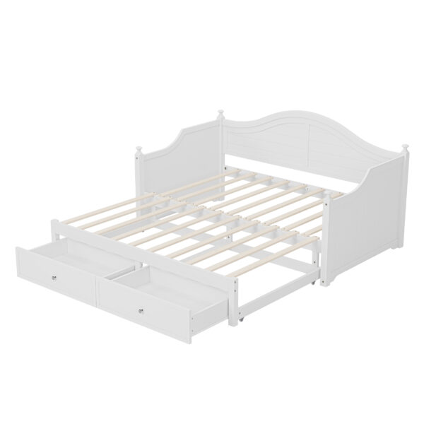 Twin Size Wood Daybed Extended Bed with Storage Drawers Wooden Sofa Bed for Living Room Guest Room, White
