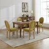 A&A Furniture,French Style Solid Wood Frame Antique Painting Linen Fabric Back Dining Chair,Set of 2,SW1845OL,Olive Green