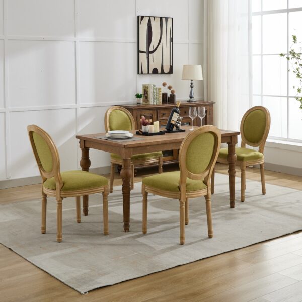 A&A Furniture,French Style Solid Wood Frame Antique Painting Linen Fabric Back Dining Chair,Set of 2,SW1845OL,Olive Green
