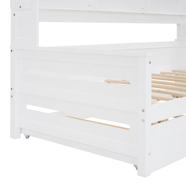 Twin Size Wooden Daybed With Twin Size Trundle, and All-in-One Cabinet and Shelf, White
