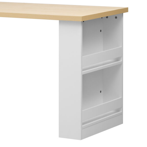 K&K 82.7 inch Kitchen Island with Extendable Dining Table for 4-6 Person,Two-tone Kitchen Table with Double-sized Storage, Power Outlet, Kitchen island with Storage 2 Drawers 2 Side Open Shelves,White