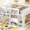 Full Size Low Loft Bed with Built-in Desk,Storage Cabinets and Open Bookcase,Whiteboard for Graffiti,White(ETA:7/8)