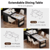 K&K 82.7 inch Kitchen Island with Extendable Dining Table for 4-6 Person,Faux Mable Kitchen Table with Double-sized Storage,Power Outlet,Kitchen island with Storage 2 Drawers 2 Side Open Shelves,Black