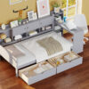 Twin Size Daybed with Storage 3 Cabinets and 2 Drawers, Wooden L-Shape Daybed Frame with Study Desk and Built-in Bookshelf, Multi-functional Bed for Bedroom Guest Room,Gray
