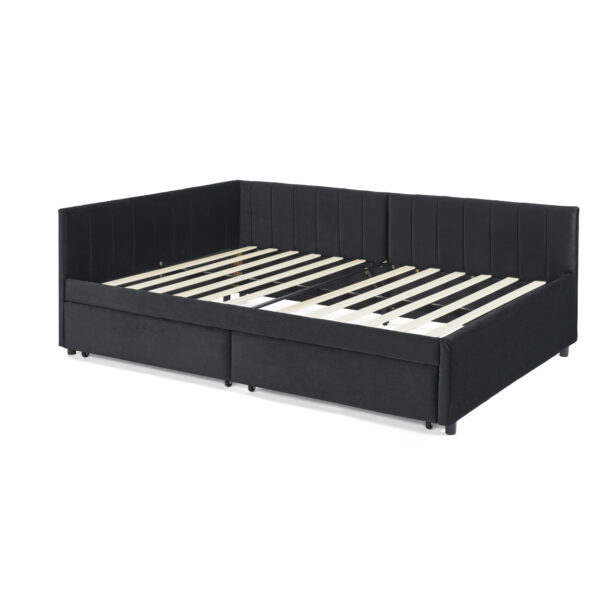 33263e0611844b56971818a4d2da08ae_493305324fcfae9214a02b3dcce27e65 Full Size Upholstered Tufted Bed Frame with Two Drawers, Sofa Bed Frame with Comfortable Backrest and Armrests, Velvet, Black(79.5''x58''x25'')