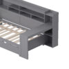 Wooden Twin Size Daybed with Storage Shelves, Multi-functional Bed with Twin Size Trundle Bed and  Study Desk, Gray