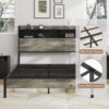 Full size bed frame, wooden platform bed frame, with storage and 2 USBs, no noise, no need for box springs, easy to assemble tools, large storage space under the bed, Antique Gray