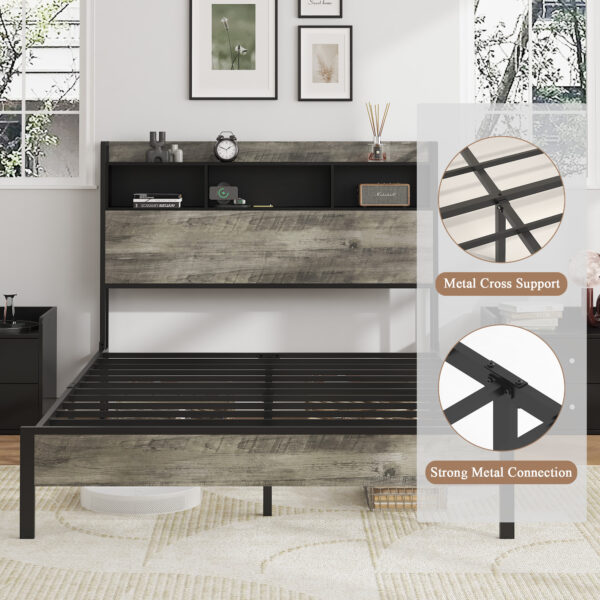 334ffa7c78fc4308b4b16c9f6e3db51d_a4b55c37c0d3b65443764de18b4d5db4 Full size bed frame, wooden platform bed frame, with storage and 2 USBs, no noise, no need for box springs, easy to assemble tools, large storage space under the bed, Antique Gray