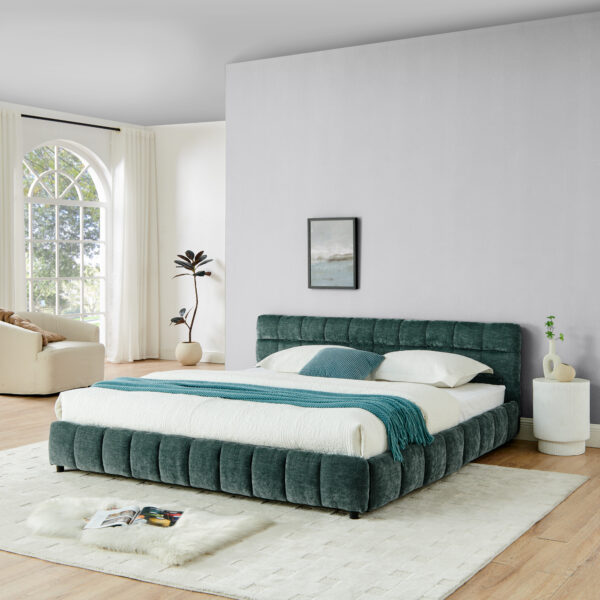 33bb34f0e9b648e694f0008f29aeedf2_bf705424a1931766747d30bb75988bb0 King Size Upholstered Bed ,comfortable upholstered bed frame, Chenille fabric, with headboard and solid bed frame. With drawer for storage-green(88.5''*85.5''*31'')