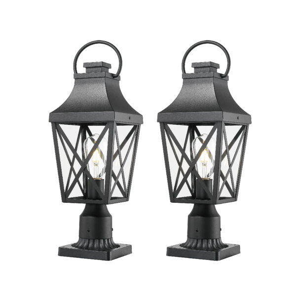 Outdoor Post Light,Lamp Post Light Fixture,Post Lantern with Pier Mount Base,Textured Black,21.3in,Suitable for Gardens, Yards or Entrances (2 pack)