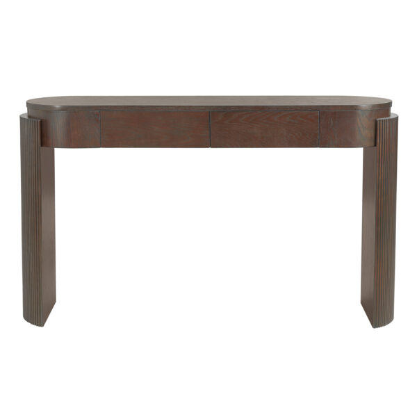 TREXM Entryway Table with Natural Wood Grain Finish, Console Table with Fluted Design, Oval Top and 2 Drawers for Entryway and Living Room (Espresso)