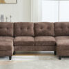 U-shaped Sectional Sofa 103.5" Chenille Fabric Couch with Dual Chaise Lounges, Storage Pockets and Armrest Pillows for Living Room, Brown