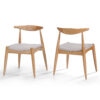 5-Piece Mid-Century Modern Dining Set - Solid Wood Frame Table + 4 Beige Upholstered Chairs(White Oak+Beige)