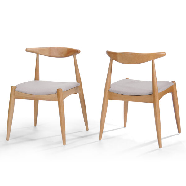 5-Piece Mid-Century Modern Dining Set - Solid Wood Frame Table + 4 Beige Upholstered Chairs(White Oak+Beige)