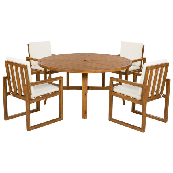 5-Piece Outdoor Patio Dining Set Acacia Wood Outdoor Dining Set Patio Furniture Set with Four  Armchairs and a Table for Garden, Balcony, Backyard, Beige