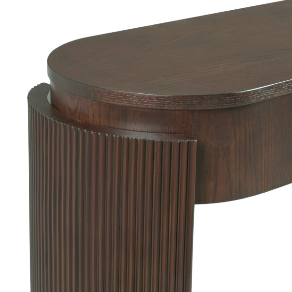TREXM Entryway Table with Natural Wood Grain Finish, Console Table with Fluted Design, Oval Top and 2 Drawers for Entryway and Living Room (Espresso)