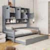 Twin Size Wooden Daybed With Twin Size Trundle, and All-in-One Cabinet and Shelf, Gray