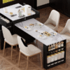 K&K 82.7 inch Kitchen Island with Extendable Dining Table for 4-6 Person,Faux Mable Kitchen Table with Double-sized Storage,Power Outlet,Kitchen island with Storage 2 Drawers 2 Side Open Shelves,Black