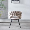 white Modern chair(set of 2 ) with golden color iron tube legs,  soft cushions and comfortable backrest, suitable for dining room, living room, cafe,hairball back