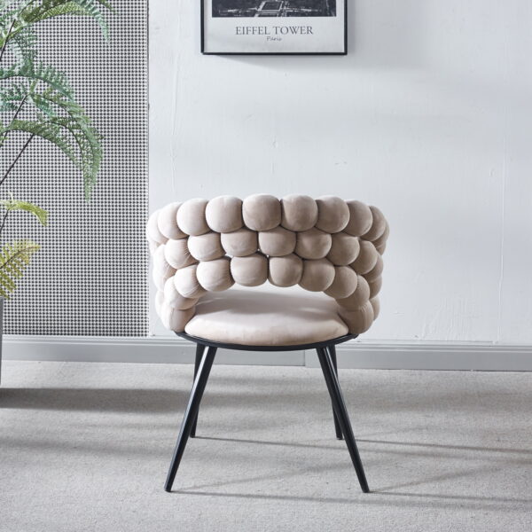 white Modern chair(set of 2 ) with golden color iron tube legs,  soft cushions and comfortable backrest, suitable for dining room, living room, cafe,hairball back