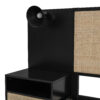 Queen Size Solid Wood Bed Frame with 2 Nightstands, Elegant Design with Lamps, Rattan and Wood Combination,Black
