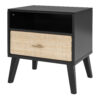 Queen Size Solid Wood Bed Frame with 2 Nightstands, Elegant Design with Lamps, Rattan and Wood Combination,Black