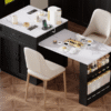 K&K 82.7 inch Kitchen Island with Extendable Dining Table for 4-6 Person,Faux Mable Kitchen Table with Double-sized Storage,Power Outlet,Kitchen island with Storage 2 Drawers 2 Side Open Shelves,Black