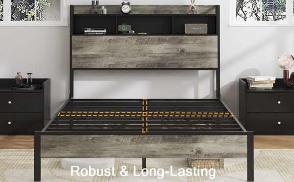 3929ec043c0241039537c06532f0c753_e9dd95206b679c75708f9712abe2b038 Full size bed frame, wooden platform bed frame, with storage and 2 USBs, no noise, no need for box springs, easy to assemble tools, large storage space under the bed, Antique Gray