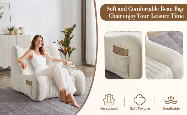 Bean Bag Chair for Adults with Armrests - Oversized Comfy Beanbag Lounge Lazy Floor Sofa Accent Chair for Living Room, Bedroom