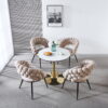white Modern chair(set of 2 ) with golden color iron tube legs,  soft cushions and comfortable backrest, suitable for dining room, living room, cafe,hairball back