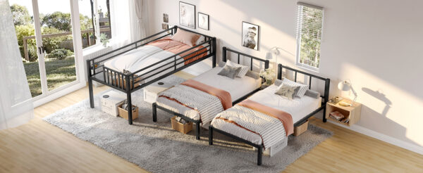 Twin over Twin & Twin Bunk Beds for 3, Twin XL over Twin & Twin Bunk Bed Metal Triple Bunk Bed, Black