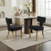 Mid Century Modern Dining Chairs Set of 2, Farmhouse Chenille Fabric Upholstered Accent Chair Curved Backrest with Copper Nails around,Kitchen Chairs with Golden Stainless Steel Plating Legs, Black
