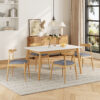 5-Piece Mid-Century Modern Dining Set - Solid Wood Frame Table + 4 Beige Upholstered Chairs(White Oak+Gray)