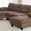 U-shaped Sectional Sofa 103.5" Chenille Fabric Couch with Dual Chaise Lounges, Storage Pockets and Armrest Pillows for Living Room, Brown
