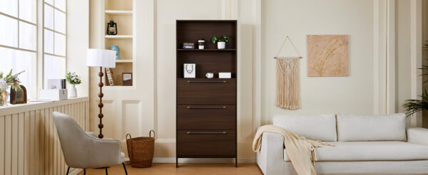 Shoe Cabinet with 3 Flip Drawers,Narrow Shoe Rack Cabinet, Entryway Shoe Storage Cabinet with Open Shelves, Freestanding Hidden Shoe Rack Organizer with Solid Wood Legs for Hallway, Living Room, Large