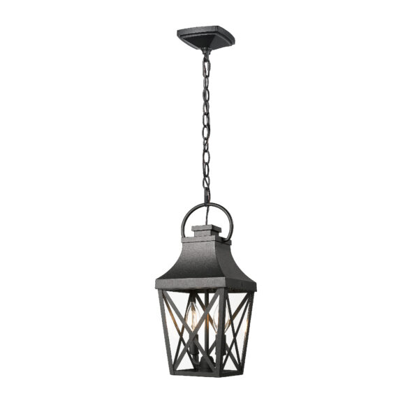 Black Outdoor Pendant Light 2-Light Outside Pendant Hanging Light Fixture Ceiling Mount with Clear Glass Industrial Hanging Cage Chandelier for Porch,Entryway,Doorway,Farmhouse (1 pack)