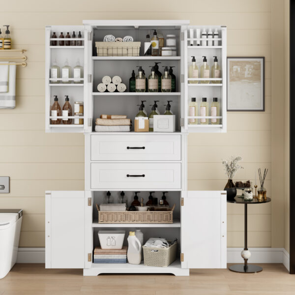Storage Cabinet with Multi-Functional Storage Space for Kitchen/Bathroom/Dining Room/Living Room , 2 Drawers with Slide Rails, Adjustable Shelf, White