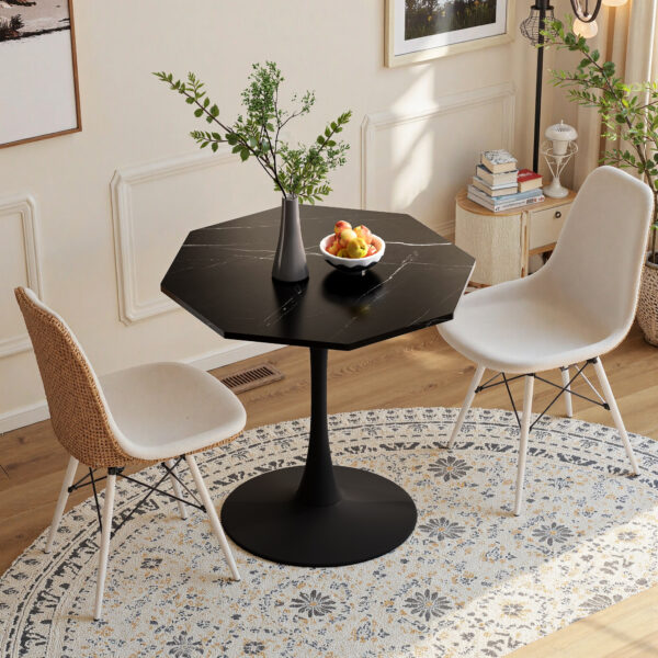 3bc6439378f545baaabf170c2c113bcc_585a03c83f7904ff8e110f201d9c6bb7 31.50"Modern Octagonal Coffee Table with Printed Black Marble Table Top,Metal Base, for Dining Room, Kitchen, Living Room