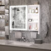Modern 32 x 28 inches Aluminium Bathroom Cabinets, Medicine Cabinets with Mirrors and LED Lights, Bathroom Lockers with Multilevel Storage Compartments and Towel Rails