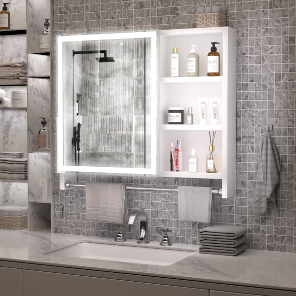 3c0b62005fd74ab0bf07f9a54baa9b02_c34ba72944314b0ac385ebe5b2da5295 Modern 32 x 28 inches Aluminium Bathroom Cabinets, Medicine Cabinets with Mirrors and LED Lights, Bathroom Lockers with Multilevel Storage Compartments and Towel Rails