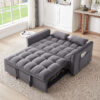 55.1-inch 3-in-1 convertible sofa bed, modern velvet double sofa Futon sofa bed with adjustable back, storage bag and pillow, for living room, bedroom (dark grey)