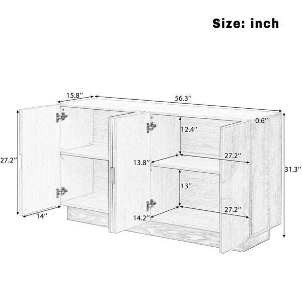 TREXM 4-Door Large Storage Sideboard, Wood Sideboard Cabinet with Semi-Circular Handles and Adjustable Shelves for Dining Room, Kitchen, and Living Room (Black)