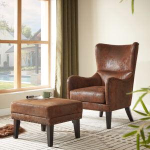 Mirod Hi-back Vintage Distressed Lounge Chair with Ottoman,Classic Tufted Design & Nailhead Trim for Living Room, Study, Bedroom