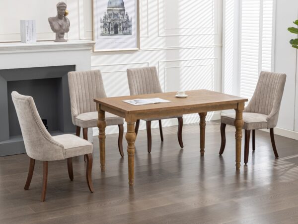 Rayon Cloth Flocking Linen Dining Chairs Channel Kitchen Dinner Chair Comfy Fabric Upholstered Accent Chair for Dining Room with Curved Solid Wood Legs,Set of 2 (Beige), SW1847BG